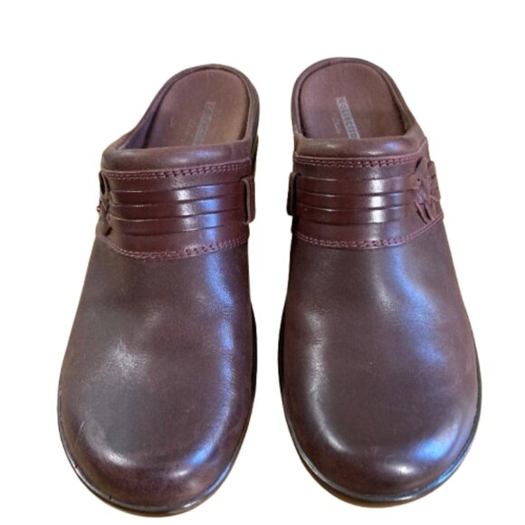 Clark's Collection Clogs Marion Jess Leather sz 8.5 Mahogany/Brown, 2.25" heel - Picture 5 of 11